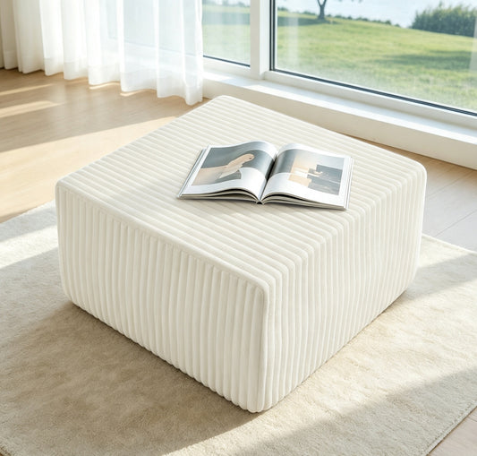 Square Striped Corduroy Modular Ottoman Cube, Upholstered Footstool