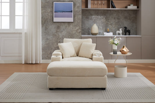 Corduroy Upholstered Sofa, Deep Seat, Detachable Cushions