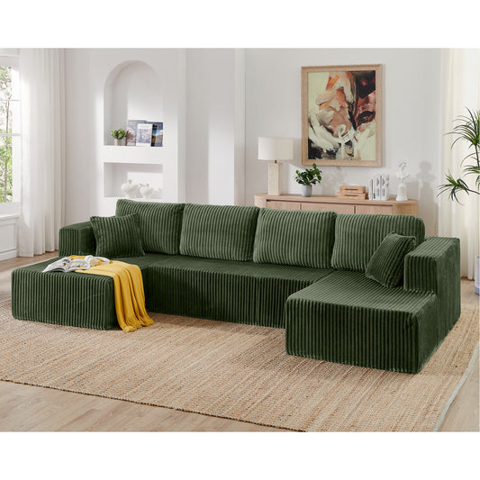 U-Shaped Modular Corduroy Sectional Sofa, Compressed Sleeper Couch