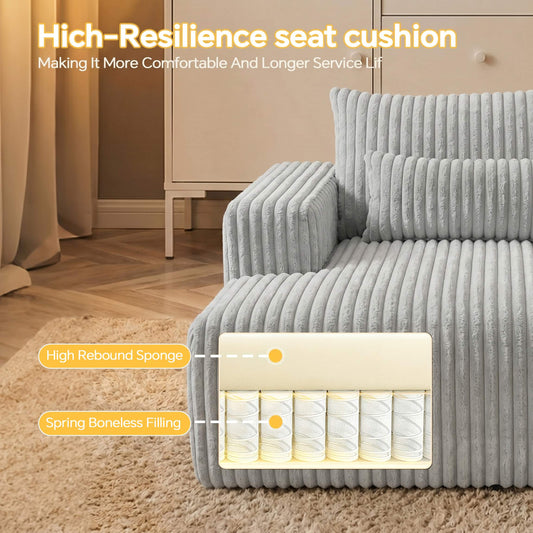 Gray Modular Corduroy Lounge Chair for Living Room, Deep Seat Single Recliner Sofa with Support Pillows, Ready to Use, No Assembly