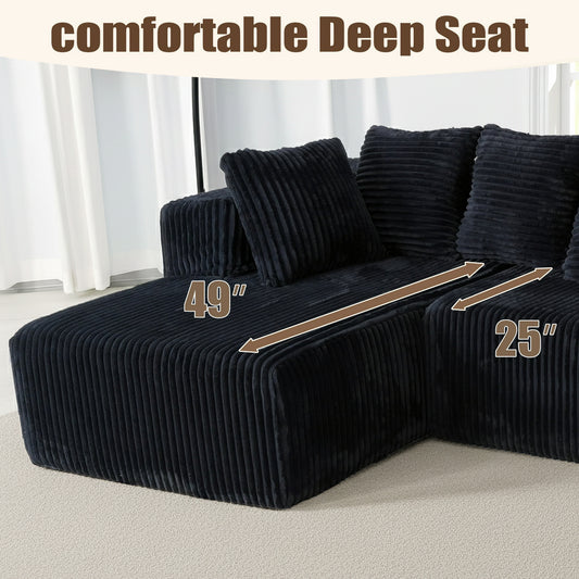 U-Shaped Modular Sectional Sofa in Black Polyester - 6-Seat Indoor Lounge with Ergonomic Foam
