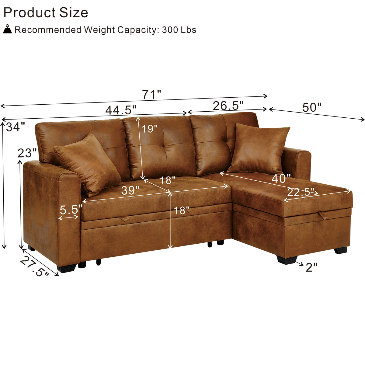 L-Shaped Sectional Sofa with Pull-Out Bed, Reversible Chaise & Storage
