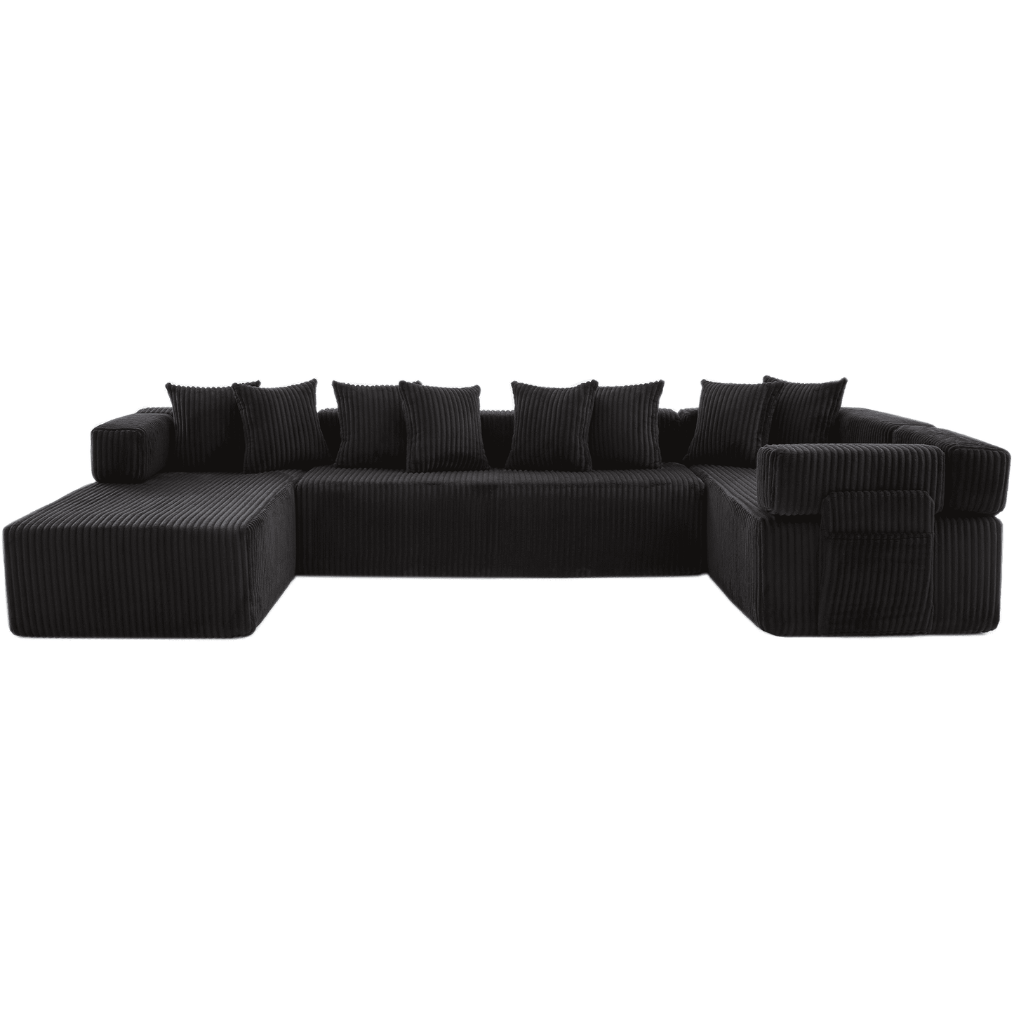 Black 6-Seat U-Shaped Sleeper Sectional Sofa – Convertible Corduroy Modular Couch with 8 Pillows & Storage Pocket