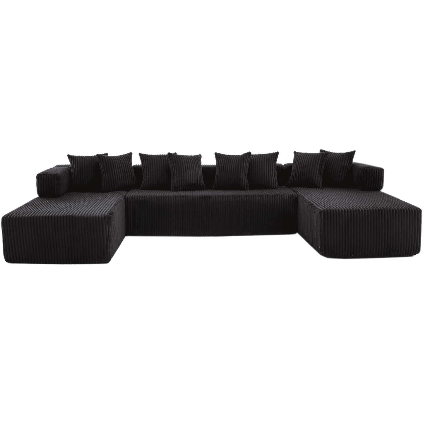 Black 6-Seat U-Shaped Sleeper Sectional Sofa – Convertible Corduroy Modular Couch with 8 Pillows & Storage Pocket