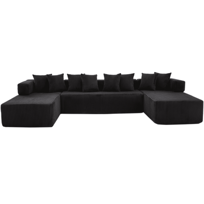 Black 6-Seat U-Shaped Sleeper Sectional Sofa – Convertible Corduroy Modular Couch with 8 Pillows & Storage Pocket