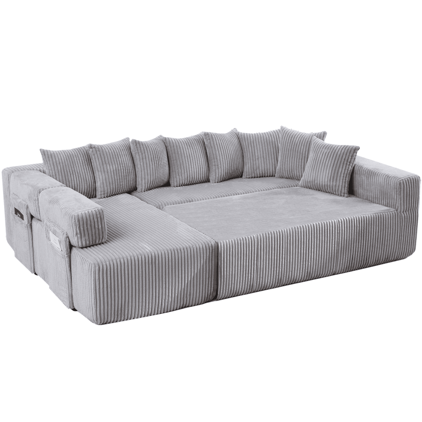 Light Gray 6-Seat U-Shaped Modular Sectional Sofa – Plush Corduroy Sleeper Couch with 8 Pillows & Flexible Configuration