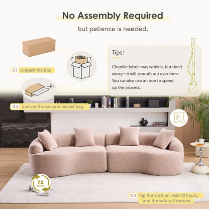 Curved Boneless Chenille Modular Sectional Sofa, Compression Sleeper Couch