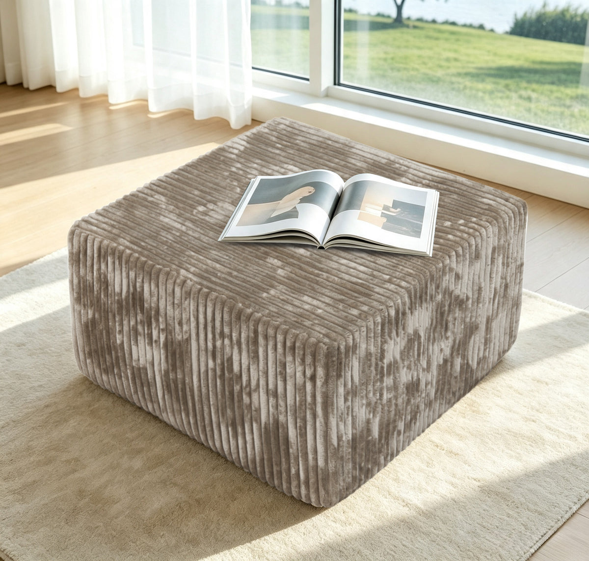 Square Striped Corduroy Modular Ottoman Cube, Upholstered Footstool