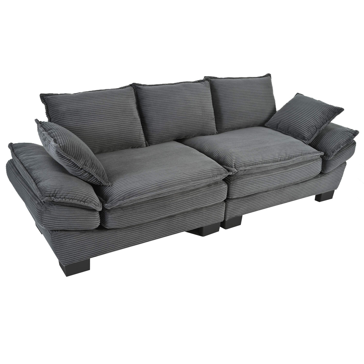 U-Style Modern Curved Sofa, Back Upholstered Couch with 2 Decorative Throw Pillows, Corduroy Fabric Couch for Living Room, Bedroom , Apartment