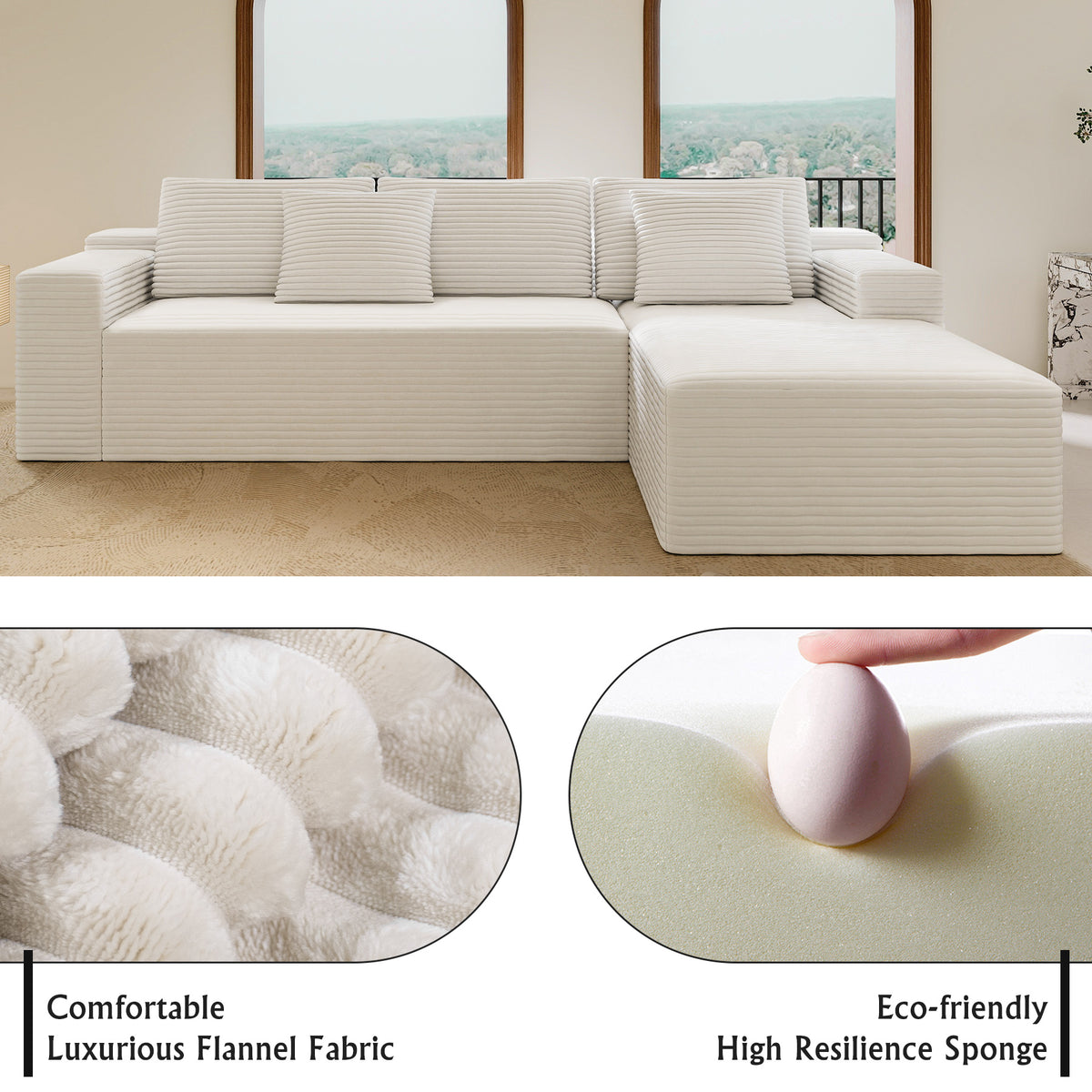 Compressed Modular Sofa Seat, Corduroy Upholstered Couch for Living Room & Bedroom