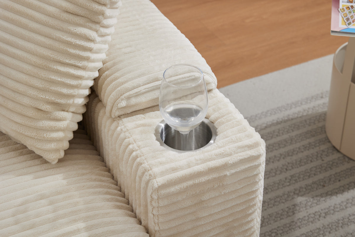 Corduroy Upholstered Sofa, Deep Seat, Detachable Cushions