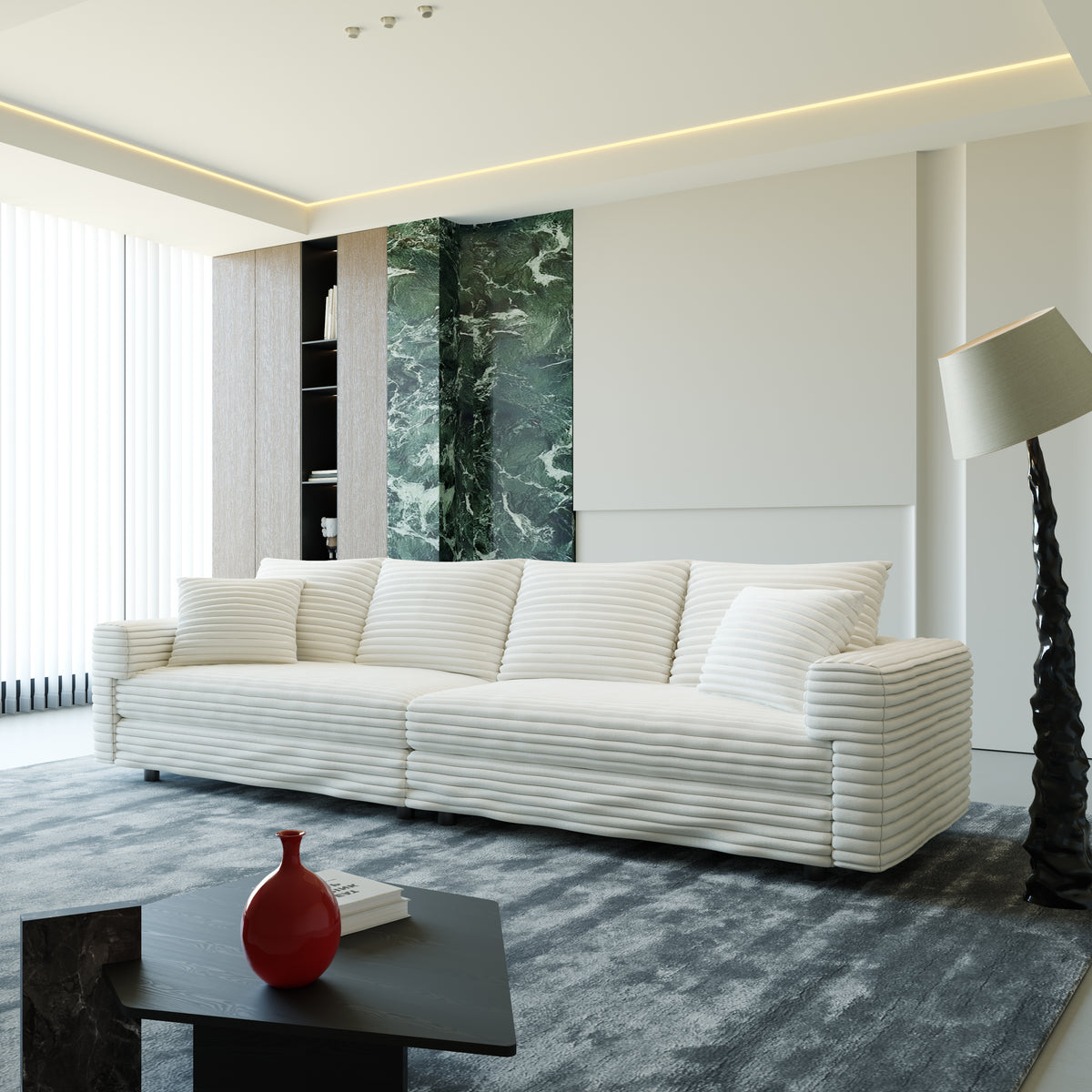Corduroy Cloud Sofa with Deep Seat, Soft Pillows & 3 Ottomans