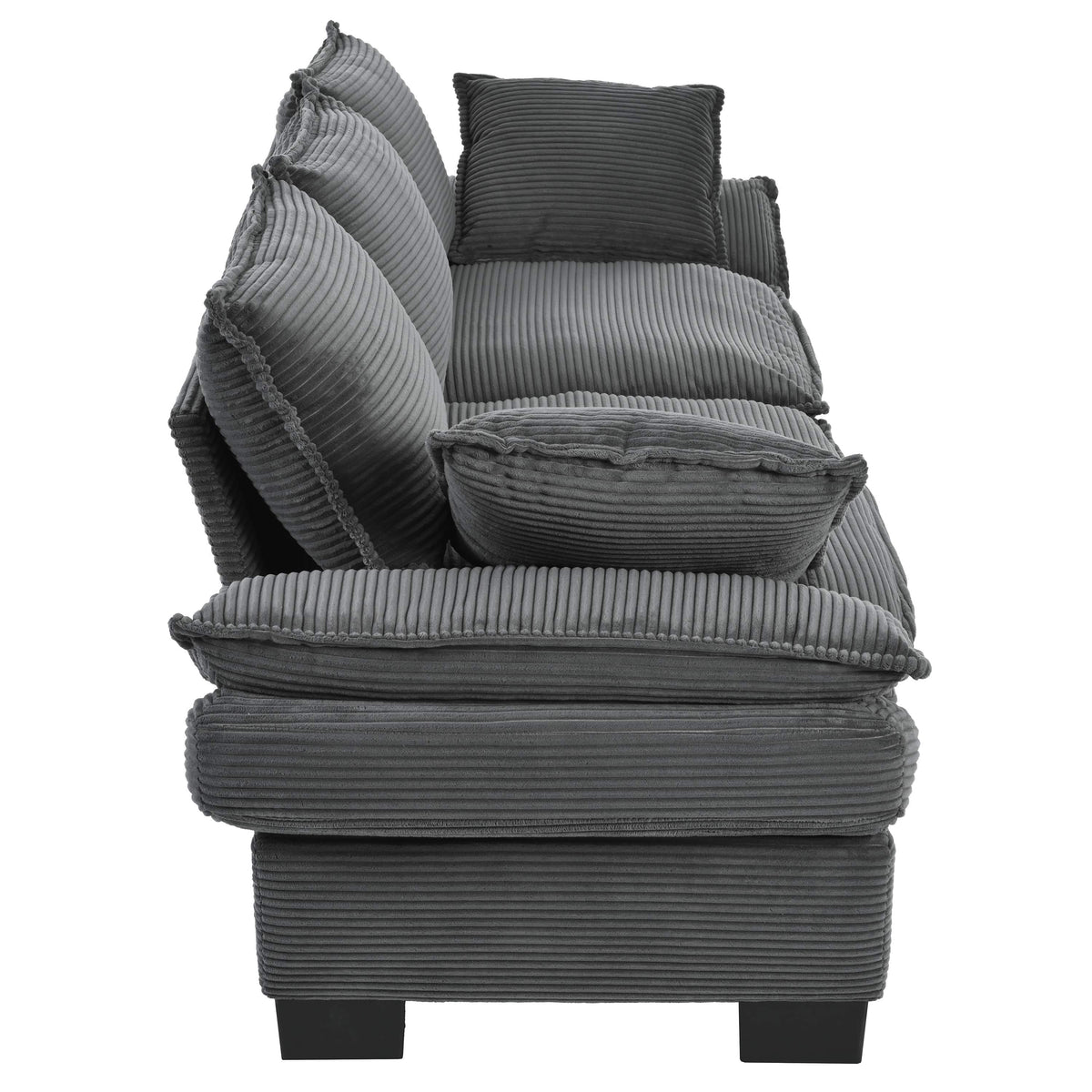U-Style Modern Curved Sofa, Back Upholstered Couch with 2 Decorative Throw Pillows, Corduroy Fabric Couch for Living Room, Bedroom , Apartment