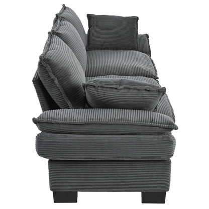 U-Style Modern Curved Sofa, Back Upholstered Couch with 2 Decorative Throw Pillows, Corduroy Fabric Couch for Living Room, Bedroom , Apartment