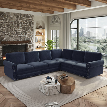 118" Oversized Convertible Sleeper Sofa with Nailhead Trim, L-Shaped Couch