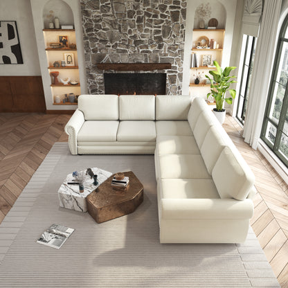 L-Shaped Chenille Sectional Sofa with Pull-Out Bed & Rolled Arm