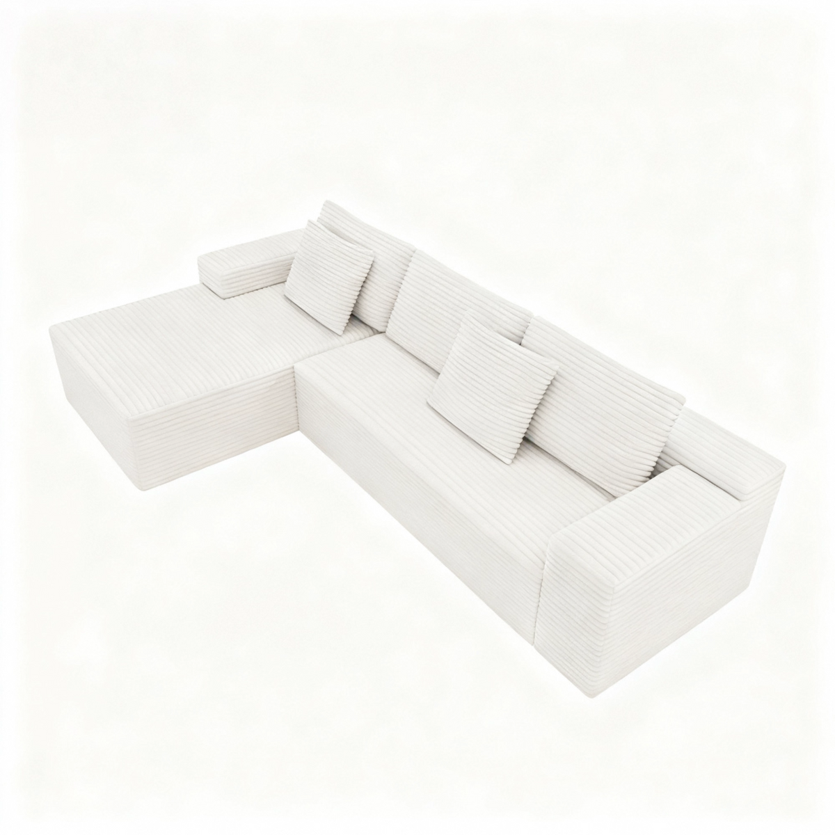 2PC Modular Sectional Sofa, Plush Corduroy Upholstered Couch, No Assembly