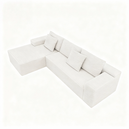 2PC Modular Sectional Sofa, Plush Corduroy Upholstered Couch, No Assembly