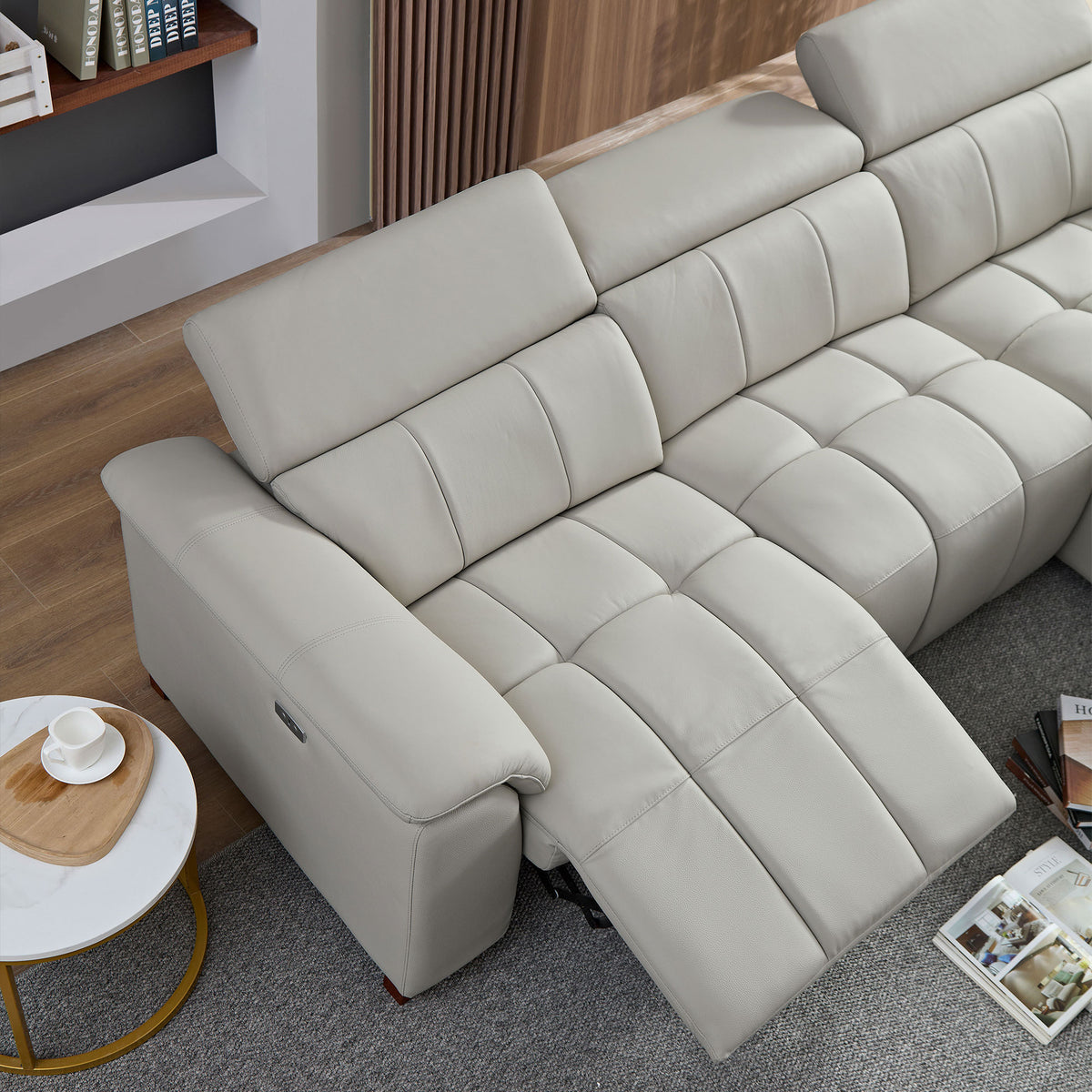Modern Electric Wall-Hugger Reclining L-Shaped Leather Sofa with USB Port