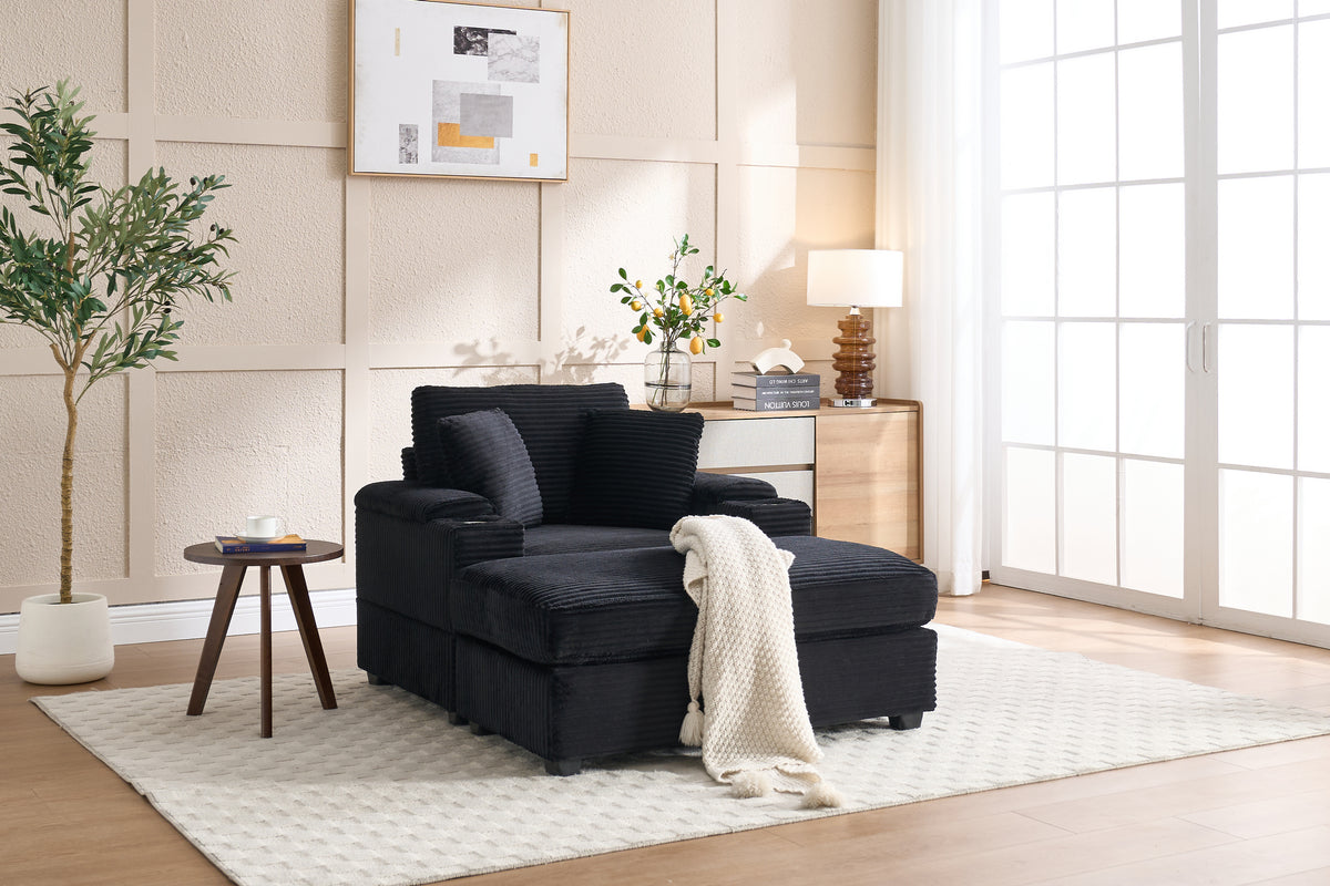 Corduroy Upholstered Sofa, Deep Seat, Detachable Cushions