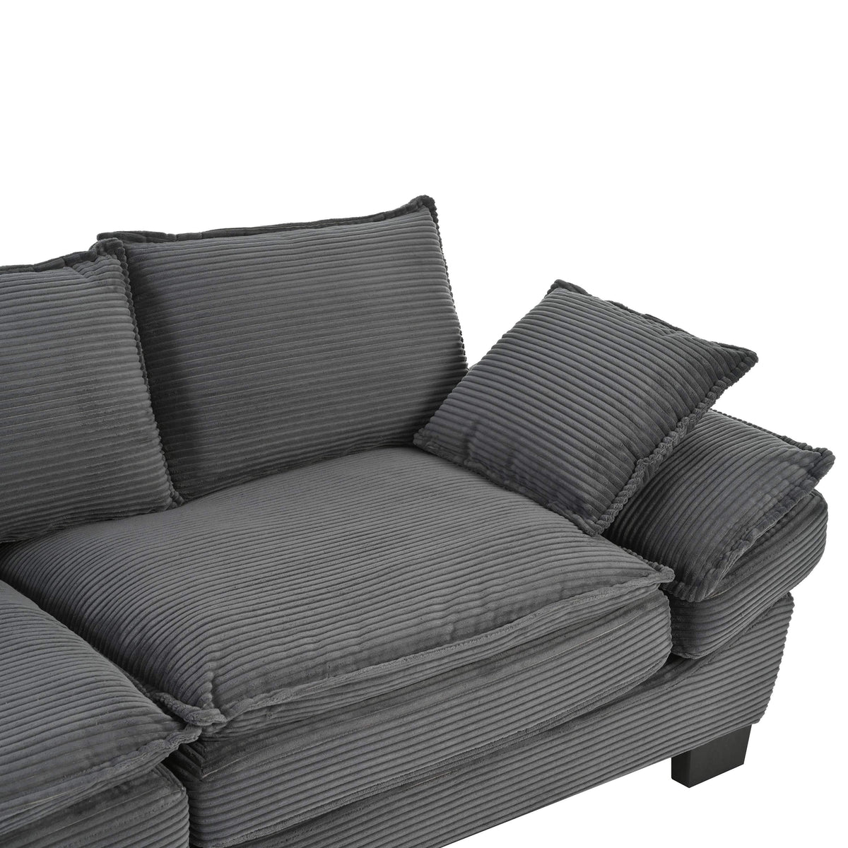 U-Style Modern Curved Sofa, Back Upholstered Couch with 2 Decorative Throw Pillows, Corduroy Fabric Couch for Living Room, Bedroom , Apartment