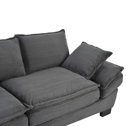 U-Style Modern Curved Sofa, Back Upholstered Couch with 2 Decorative Throw Pillows, Corduroy Fabric Couch for Living Room, Bedroom , Apartment