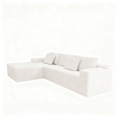 2PC Modular Sectional Sofa, Plush Corduroy Upholstered Couch, No Assembly