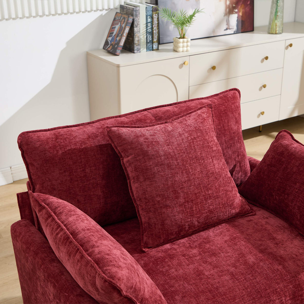 39.4" Chenille Accent Chair with Ottoman, Beige Upholstered Armchair