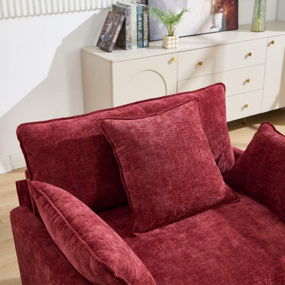 39.4" Chenille Accent Chair with Ottoman, Beige Upholstered Armchair