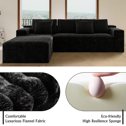 2PC Modular Sectional Sofa, Plush Corduroy Upholstered Couch, No Assembly