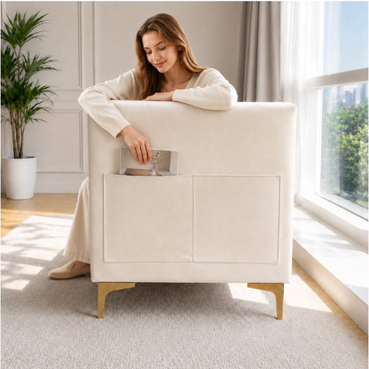 White Faux Leather Couch, Modern Tufted 3-Seat Sofa with Decorative Pillows, Metal Legs and High-Rebound Sponge Comfort for Home