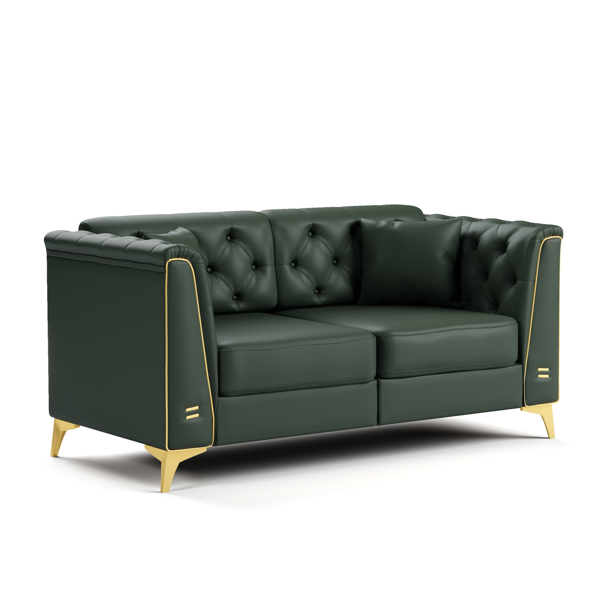 6 Pillows Light Luxury Chesterfield Sofa, Faux Leather, Thin Metal Legs, Metal Trim Armrests & Button Tufting