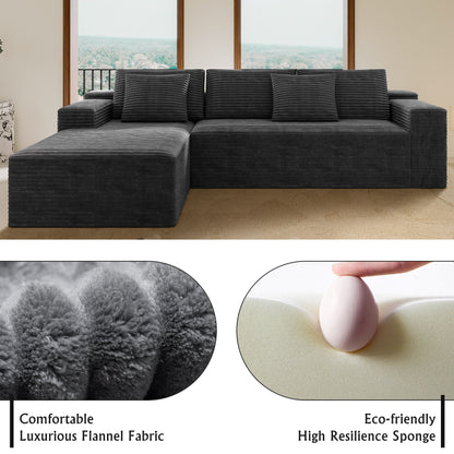 2PC Modular Sectional Sofa, Plush Corduroy Upholstered Couch, No Assembly