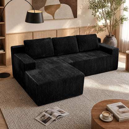 3-Seater Corduroy Modular L-Shaped Sectional Sofa, Foam-Filled