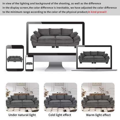 U-Style Modern Curved Sofa, Back Upholstered Couch with 2 Decorative Throw Pillows, Corduroy Fabric Couch for Living Room, Bedroom , Apartment