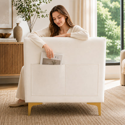 White Faux Leather Couch, Modern Tufted 3-Seat Sofa with Decorative Pillows, Metal Legs and High-Rebound Sponge Comfort for Home