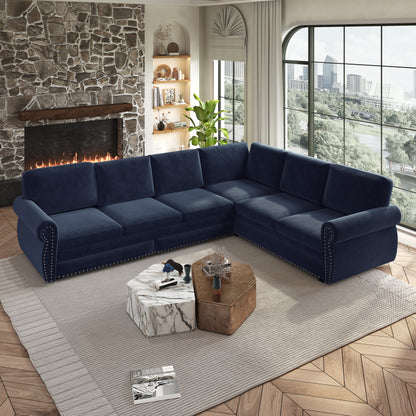 118" Oversized Convertible Sleeper Sofa with Nailhead Trim, L-Shaped Couch