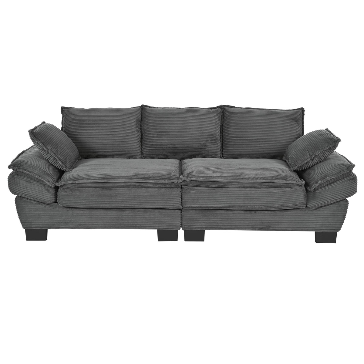 U-Style Modern Curved Sofa, Back Upholstered Couch with 2 Decorative Throw Pillows, Corduroy Fabric Couch for Living Room, Bedroom , Apartment