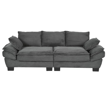 U-Style Modern Curved Sofa, Back Upholstered Couch with 2 Decorative Throw Pillows, Corduroy Fabric Couch for Living Room, Bedroom , Apartment