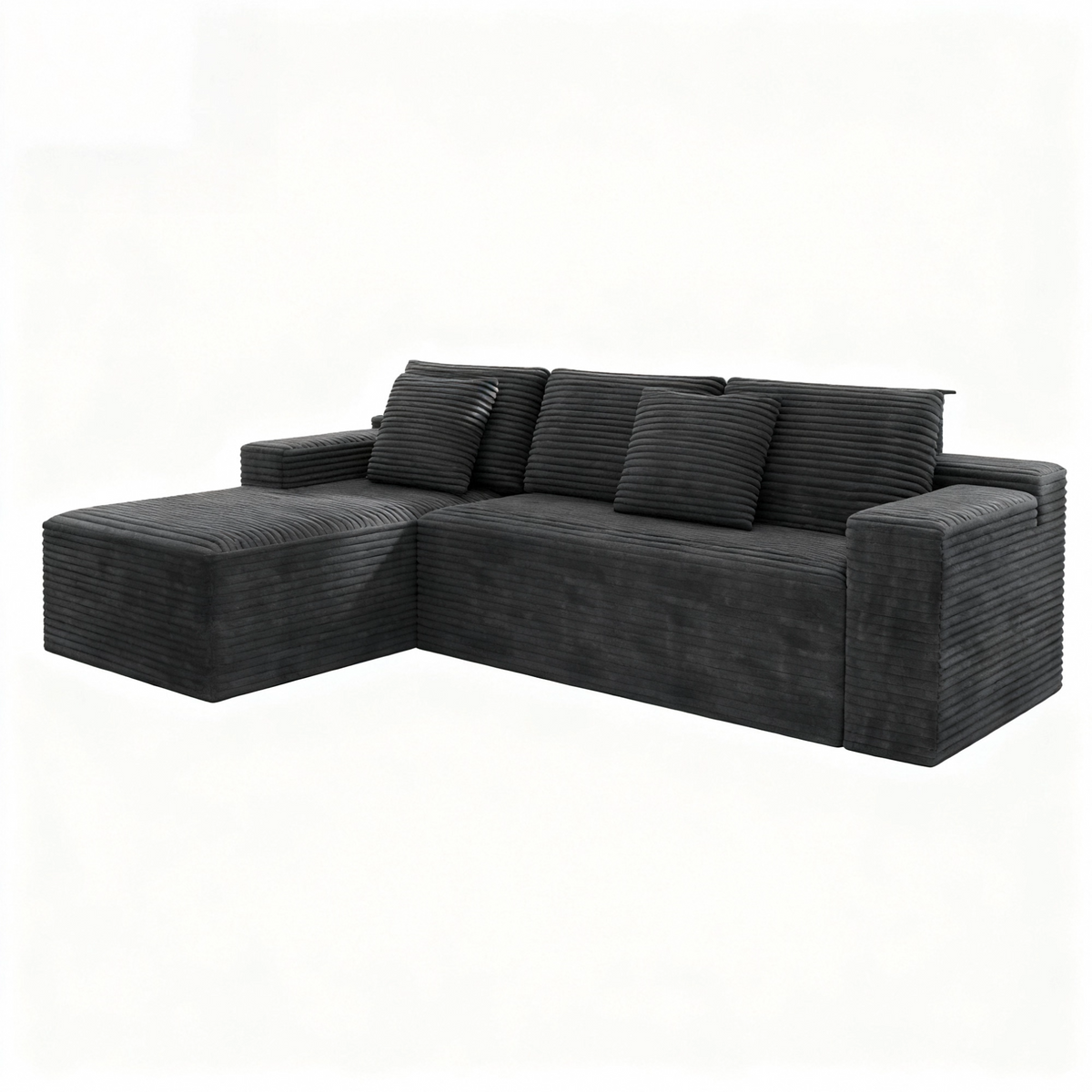 2PC Modular Sectional Sofa, Plush Corduroy Upholstered Couch, No Assembly