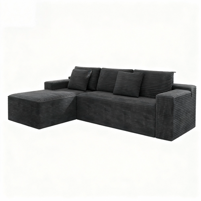 2PC Modular Sectional Sofa, Plush Corduroy Upholstered Couch, No Assembly