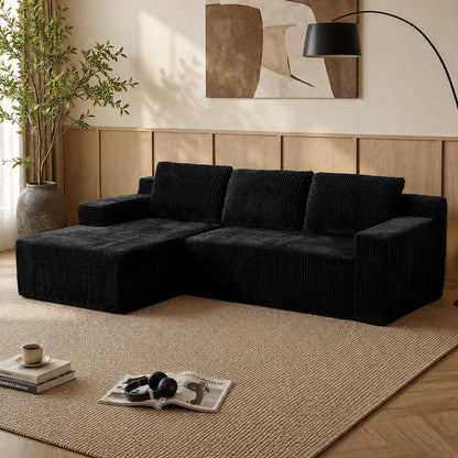 3-Seater Corduroy Modular L-Shaped Sectional Sofa, Foam-Filled