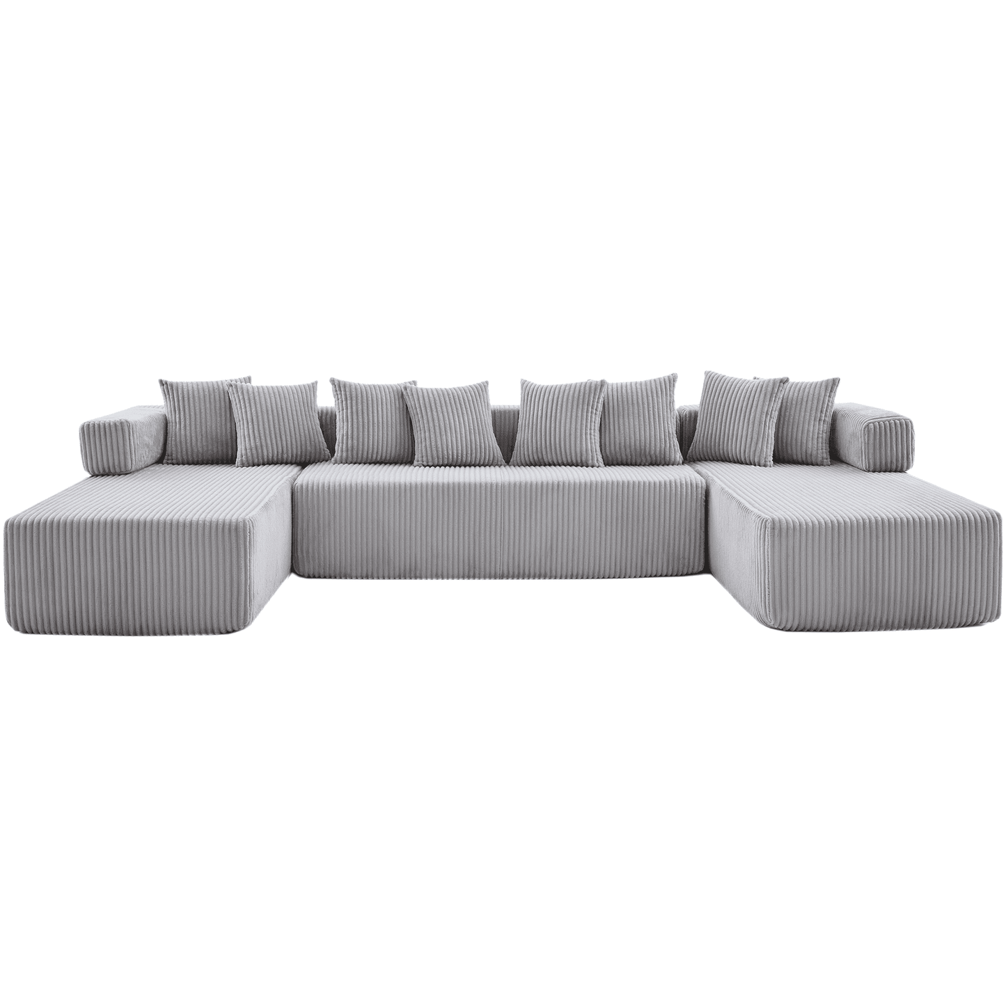 Light Gray 6-Seat U-Shaped Modular Sectional Sofa – Plush Corduroy Sleeper Couch with 8 Pillows & Flexible Configuration