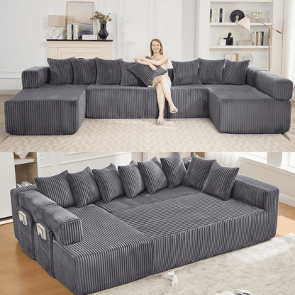 Dark Gray Oversized Modular Sectional Sofa – 6-Seat Convertible L-Shaped Corduroy Couch with Free Combination Design