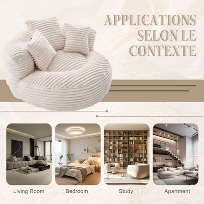 Single Corduroy Bean Bag Chair with 3 Pillows & Armrest, Foam Filler