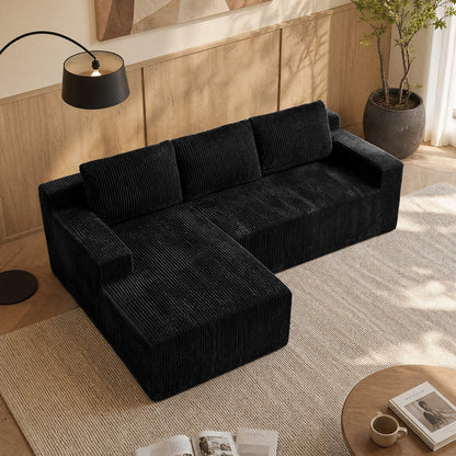 3-Seater Corduroy Modular L-Shaped Sectional Sofa, Foam-Filled