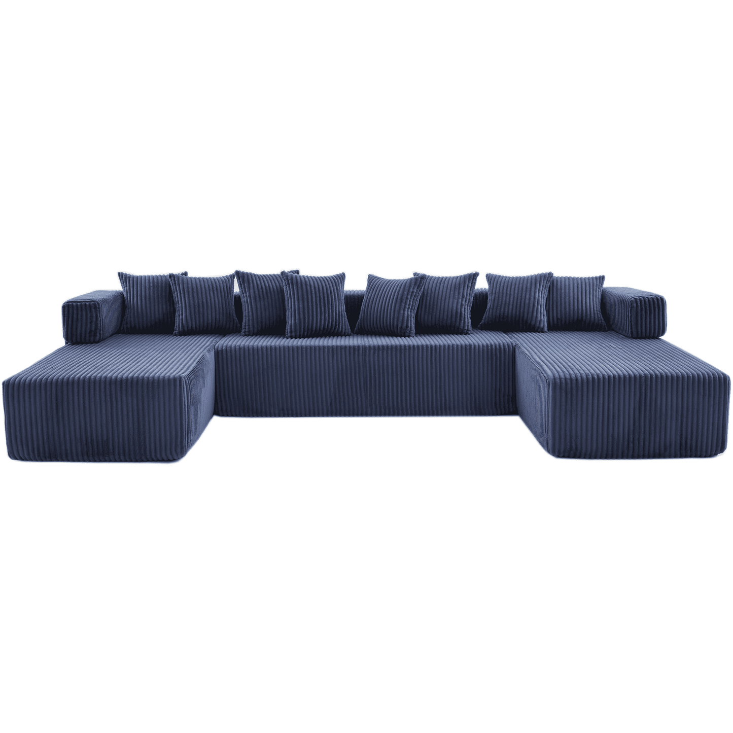 Blue Convertible Modular Sofa – 6-Seat U-Shaped Corduroy Sectional Couch with Magazine Bag & Flexible Layout