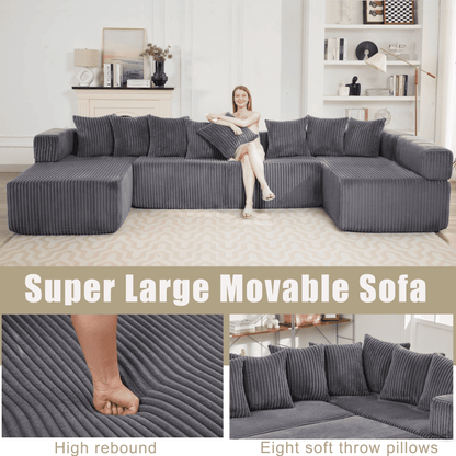 Dark Gray Oversized Modular Sectional Sofa – 6-Seat Convertible L-Shaped Corduroy Couch with Free Combination Design