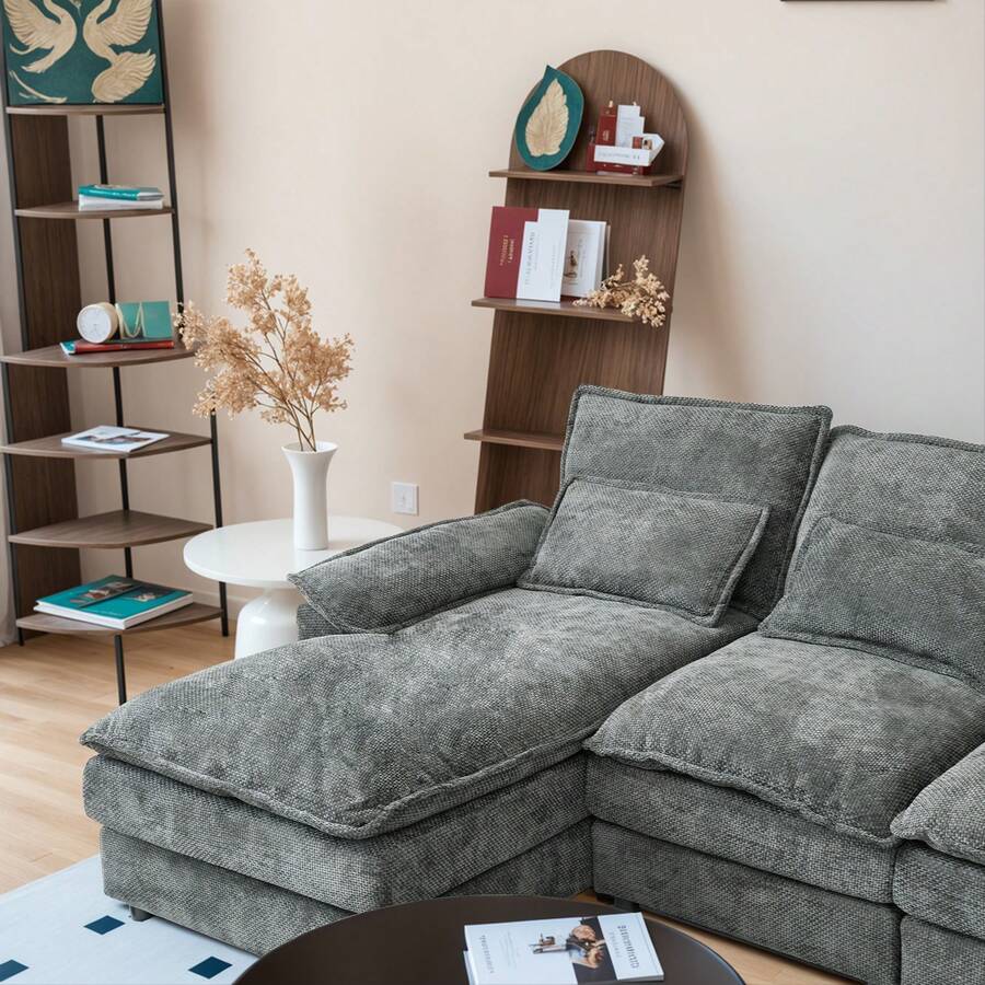 4-Seat Gray Sectional Sofa Set, Medium-Soft Pillow Back with Arc Arms, Modular Design