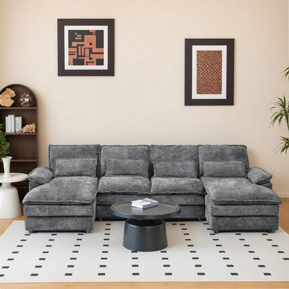 4-Seat Gray Sectional Sofa Set, Medium-Soft Pillow Back with Arc Arms, Modular Design